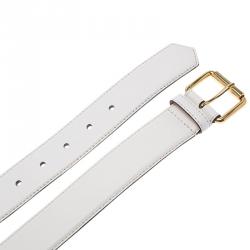 Pre Owned Moschino White Leather Logo Chain Belt 110 CM