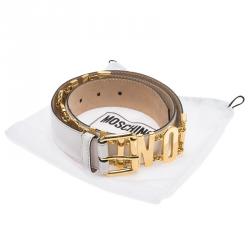 Pre Owned Moschino White Leather Logo Chain Belt 110 CM