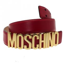 Pre Owned Moschino Red Leather Logo Belt 95 CM