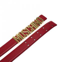 Pre Owned Moschino Red Leather Logo Belt 95 CM
