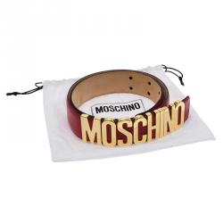 Pre Owned Moschino Red Leather Logo Belt 95 CM