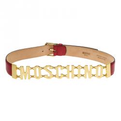 Pre Owned حزام موسكينو جلد أحمر وسلسلة بشعار الماركة 100 سم