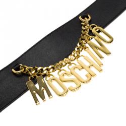 مملوكة مسبقًا حزام موسكينو بشعار ذهبي اللون وجلد أسود 95 سم