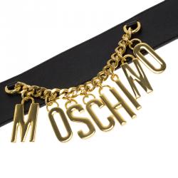 مملوكة مسبقًا Moschino Black Leather Logo Charm Belt 110CM