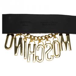 مملوكة مسبقًا Moschino Black Leather Logo Charm Belt 110CM