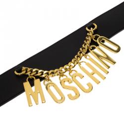 Pre Owned حزام موسكينو بشعار ذهبي اللون وجلد أسود 105 سم