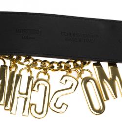 Pre Owned حزام موسكينو بشعار ذهبي اللون وجلد أسود 105 سم