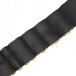 Pre Owned Moschino Logo Plaque Black Leather Cuff Bracelet