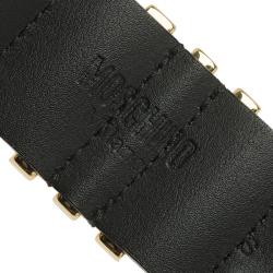 Pre Owned Moschino Logo Black Leather Gold Tone Cuff Bracelet S