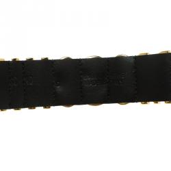 Pre Owned Moschino Logo Plaque Black Leather Cuff Bracelet