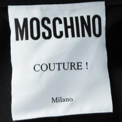 Pre Owned Moschino Couture Black Wool Embroidered Inches and Arrow Detail Pants S