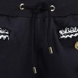 Pre Owned Moschino Couture Black Knit Crochet Trim Smiley Face Button Sweatpants S