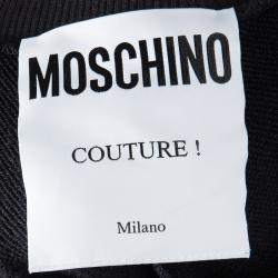 Pre Owned Moschino Couture Black Knit Crochet Trim Smiley Face Button Sweatpants S