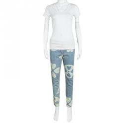 Moschino Couture SS 2015 Blue Symbols Print Light Wash Denim Jeans M