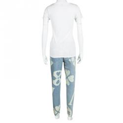 Moschino Couture SS 2015 Blue Symbols Print Light Wash Denim Jeans M