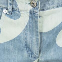 Moschino Couture SS 2015 Blue Symbols Print Light Wash Denim Jeans M