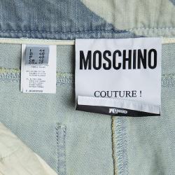 Moschino Couture SS 2015 Blue Symbols Print Light Wash Denim Jeans M
