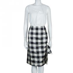Pre Owned Moschino Black and White Checked Skirt L