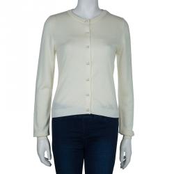 Pre Owned Moschino Boutique Cream Long Sleeve Buttondown Wool Cardigan M