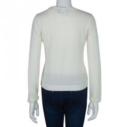 Pre Owned Moschino Boutique Cream Long Sleeve Buttondown Wool Cardigan M