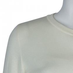 Pre Owned Moschino Boutique Cream Long Sleeve Buttondown Wool Cardigan M