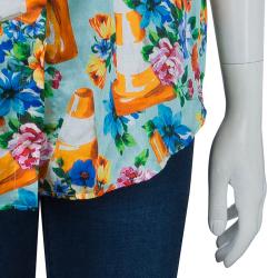 Pre Owned Moschino Couture Multicolor Floral Print Buttondown Short Sleeve Blouse M
