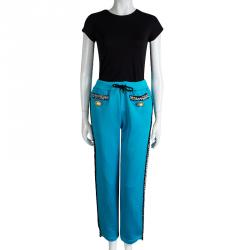Moschino Blue Bouclé Trim Button Detail Trackpants S