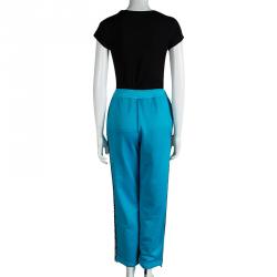 Moschino Blue Bouclé Trim Button Detail Trackpants S