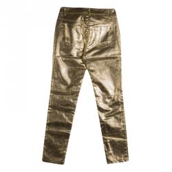 Pre Owned Moschino Couture Gold Foil Printed Denim Skinny Jeans S