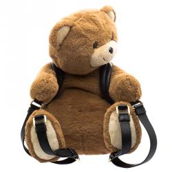 Pre Owned Moschino Black Leather Plush Teddy Bear Backpack