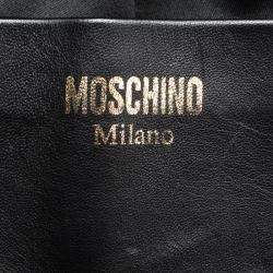 Pre Owned Moschino Black Leather Plush Teddy Bear Backpack