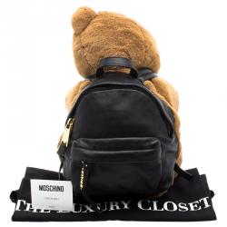 Pre Owned Moschino Black Leather Plush Teddy Bear Backpack