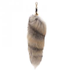 Pre Owned Moschino Light Grey Fox Fur Bag Charm