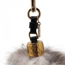 Pre Owned Moschino Light Grey Fox Fur Bag Charm