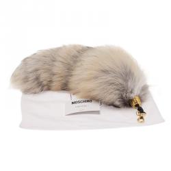 Pre Owned Moschino Light Grey Fox Fur Bag Charm