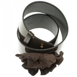 Pre Owned Moschino Olive Green Patent Leather Flower Waist Belt 105 CM