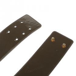 Pre Owned Moschino Olive Green Patent Leather Flower Waist Belt 105 CM