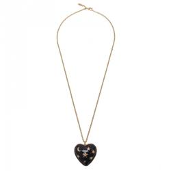 Pre Owned Moschino Moon And Stars Wide Black Pendant Necklace