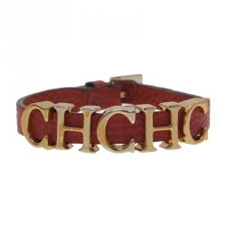 Pre Owned Carolina Herrera CH Red Leather Bracelet