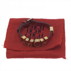 Pre Owned Carolina Herrera CH Red Leather Bracelet