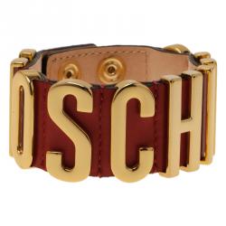 Moschino Logo Red Leather Bracelet
