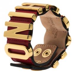 Pre Owned Moschino Logo Red Leather Bracelet