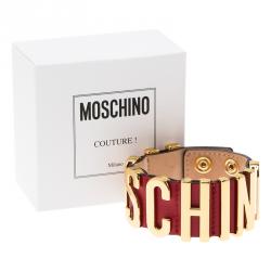 Pre Owned Moschino Logo Red Leather Bracelet
