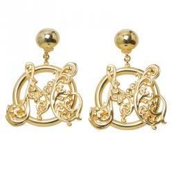 Pre Owned Moschino Feather Gold Tone Earrings