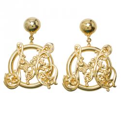 Pre Owned Moschino Feather Gold Tone Earrings