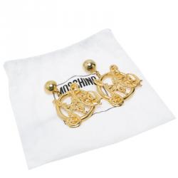 Pre Owned Moschino Feather Gold Tone Earrings