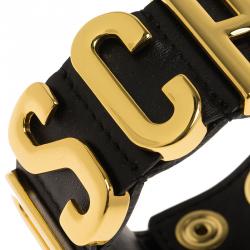 مملوكة مسبقًا Moschino Logo Black Leather Bracelet S