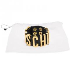 مملوكة مسبقًا Moschino Logo Black Leather Bracelet S