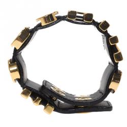Pre Owned Moschino Logo Black Leather Bracelet