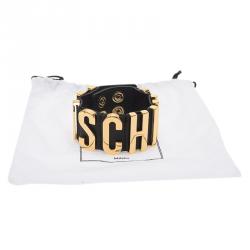 Pre Owned Moschino Logo Black Leather Bracelet